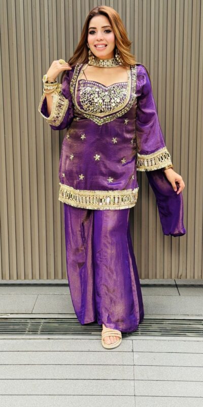 Purple Cosmos Embroidery Mirror Work Salwar Suit