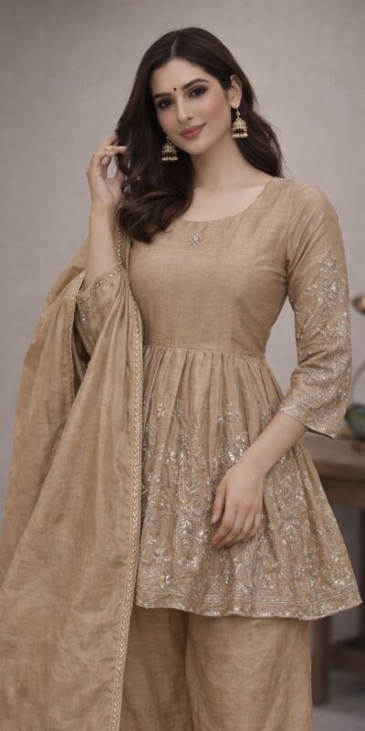 Chiku Chinon Silk Embroidery Work Salwar Suit