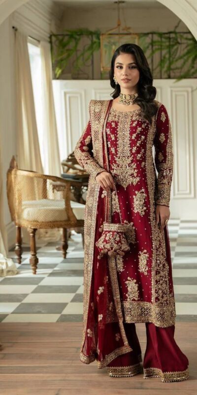 Maroon Faux Sequence Pearl Work Georgette Salwar Suit