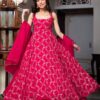 Red Faux Georgette Lace Work Anarkali Suit