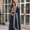 Teal Faux Blooming Embroidery Zari Work Gown