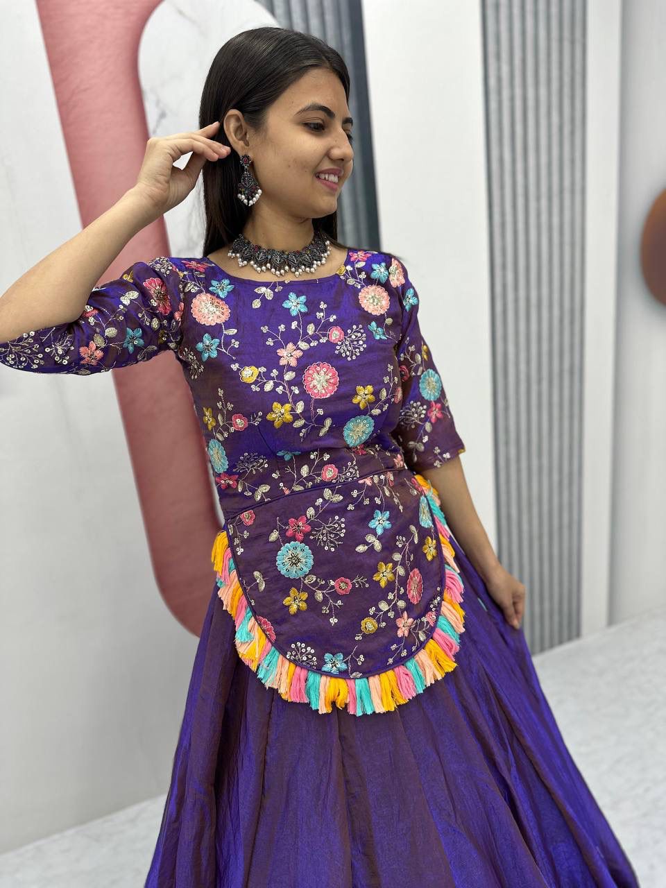 Purple Pure Fendy Thread Work Lehenga Choli - Image 4