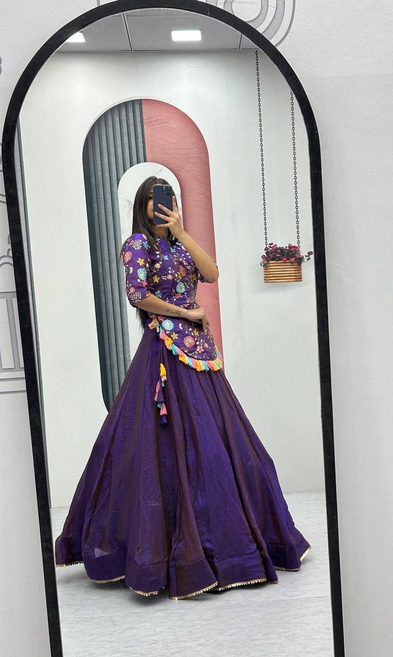 Purple Pure Fendy Thread Work Lehenga Choli - Image 5