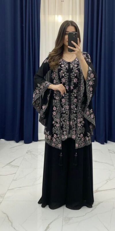 Black Faux Georgette Embroidery Work Salwar Suit