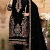 Black Velvet Embroidery Lace Work Salwar Suit