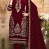 Maroon Velvet Embroidery Lace Work Salwar Suit