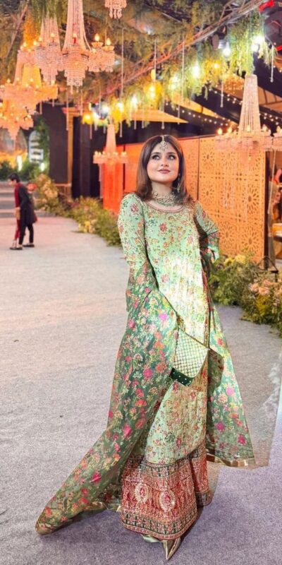 Pista Faux Georgette Lace Work Print Salwar Suit