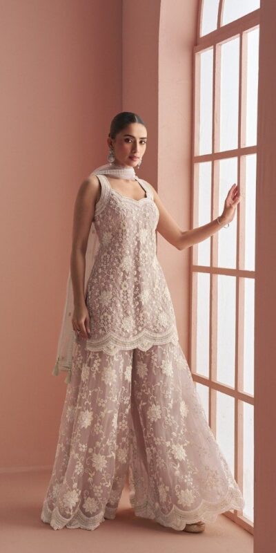 Peach Heavy Net Sequence Work Salwar Suit