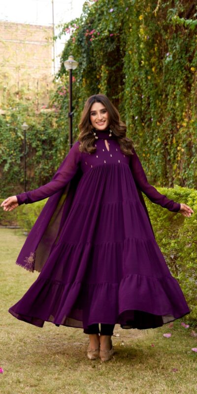 Purple Marbel Foil Work Salwar Suit