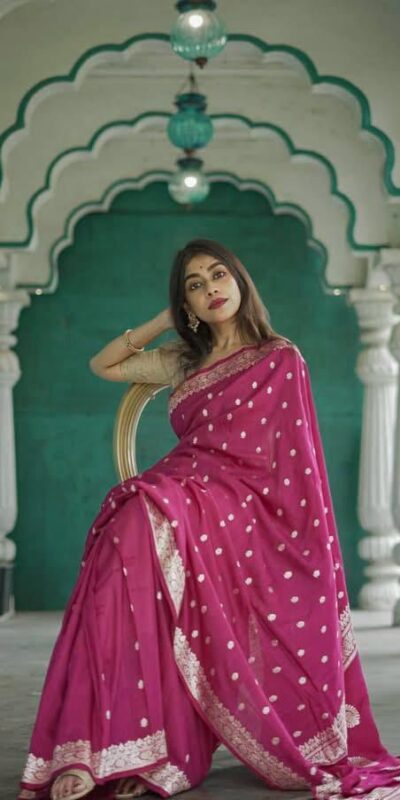 Pink Soft Lilan Slab Weaving Work Saree