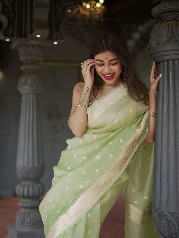 Pista Soft Lilan Slab Weaving Work Saree