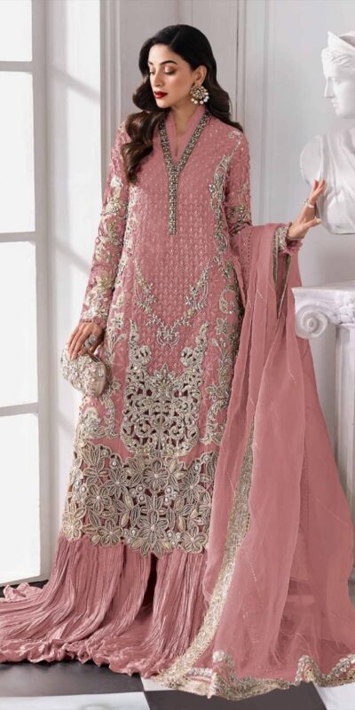 Peach Georgette Sequence Khatli Work Salwar Suit
