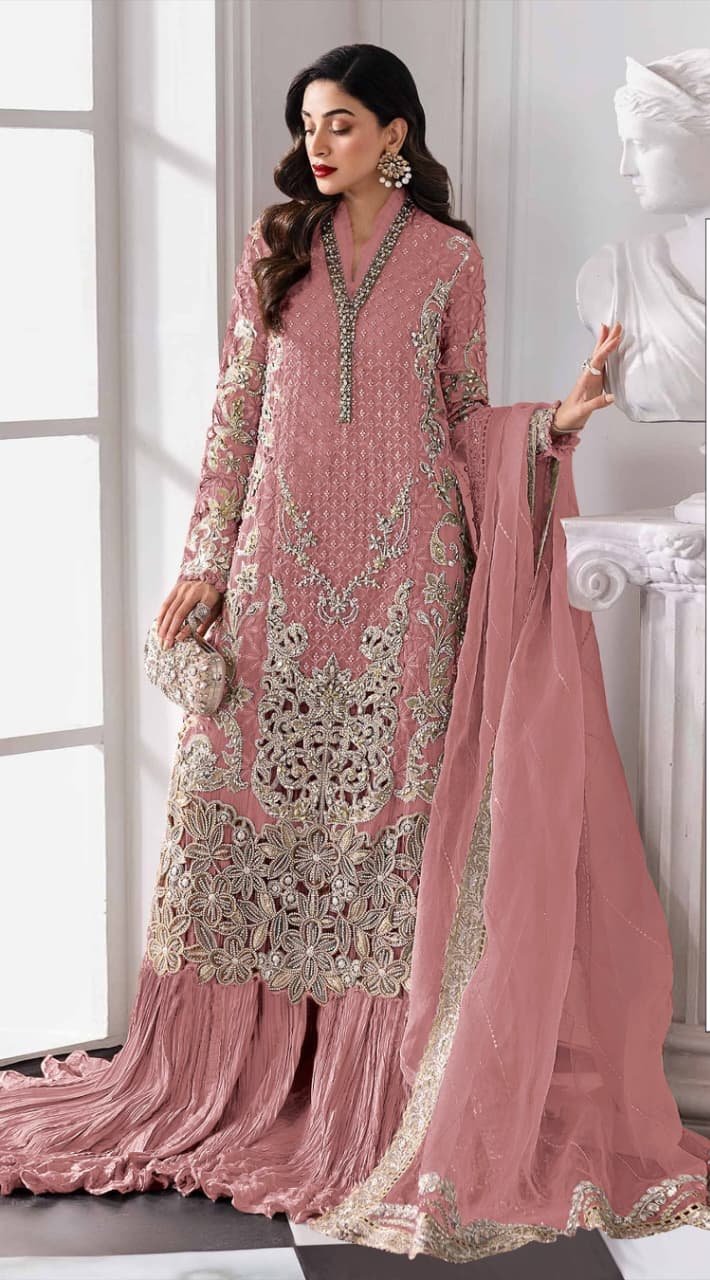 Peach Georgette Sequence Khatli Work Salwar Suit