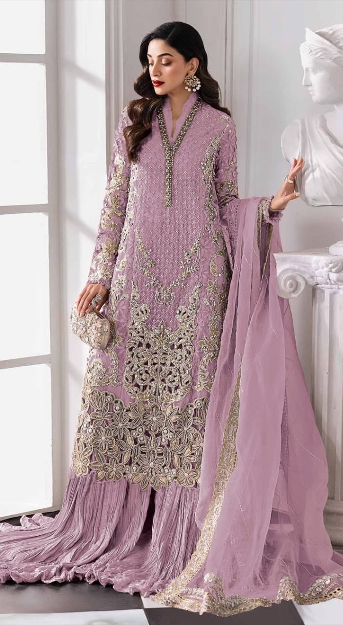Lavender Georgette Sequence Khatli Work Salwar Suit