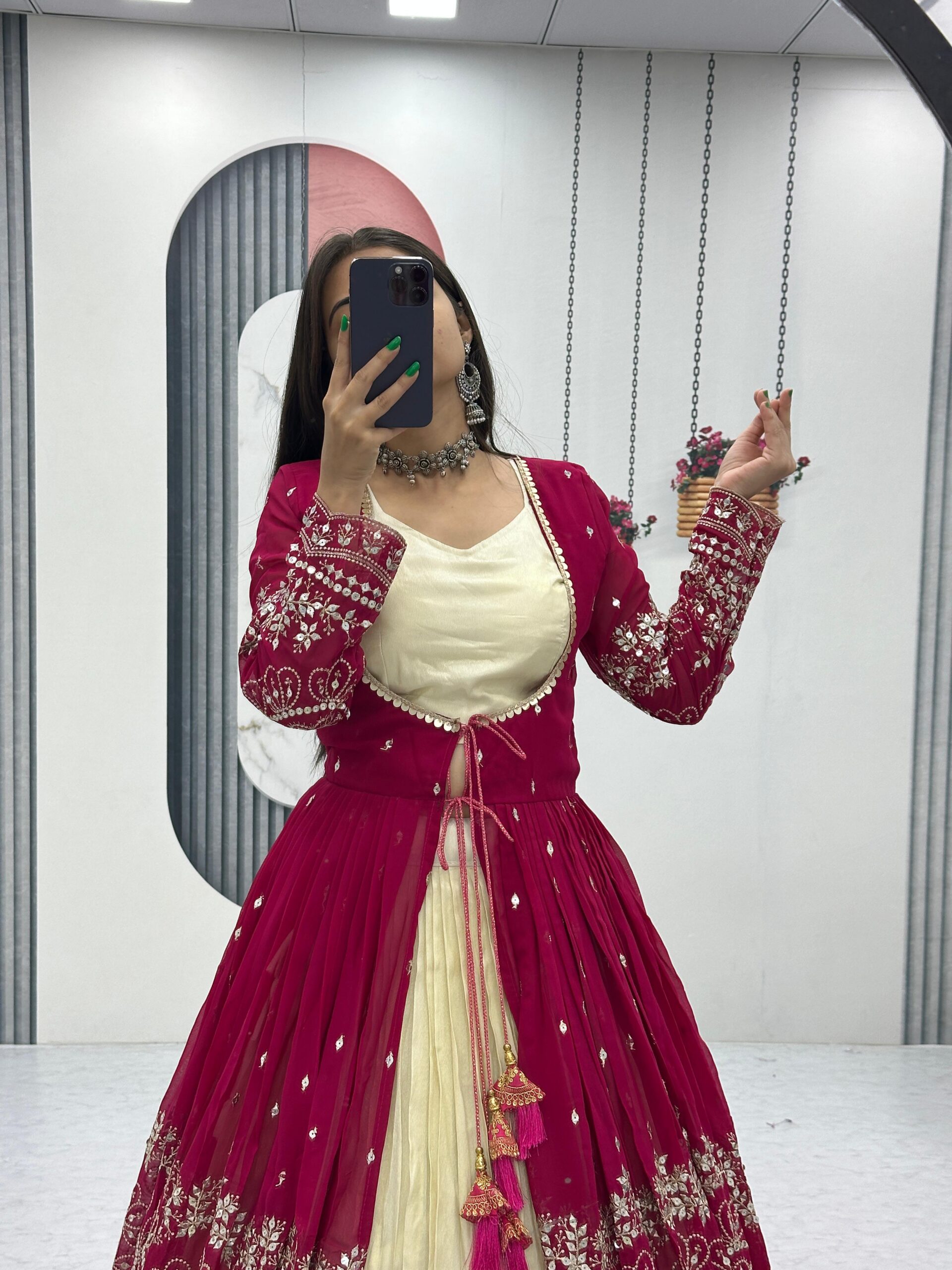 Maroon Simar Cosmos Sequence Work Lehenga Choli - Image 3
