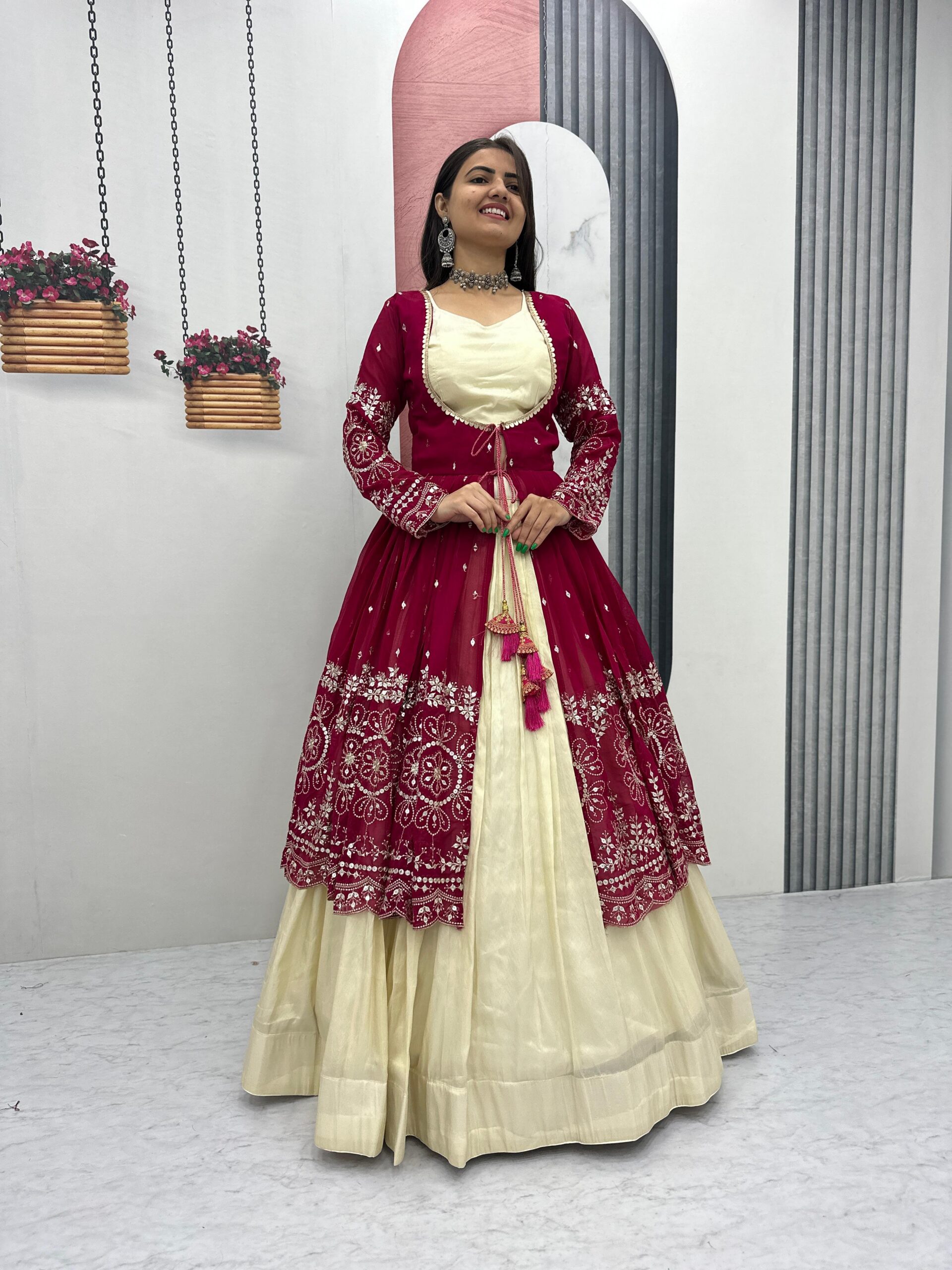 Maroon Simar Cosmos Sequence Work Lehenga Choli - Image 4