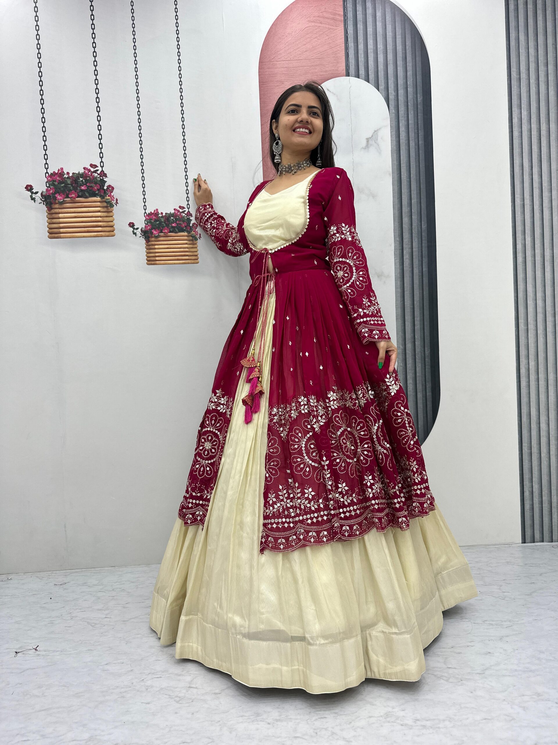 Maroon Simar Cosmos Sequence Work Lehenga Choli - Image 5