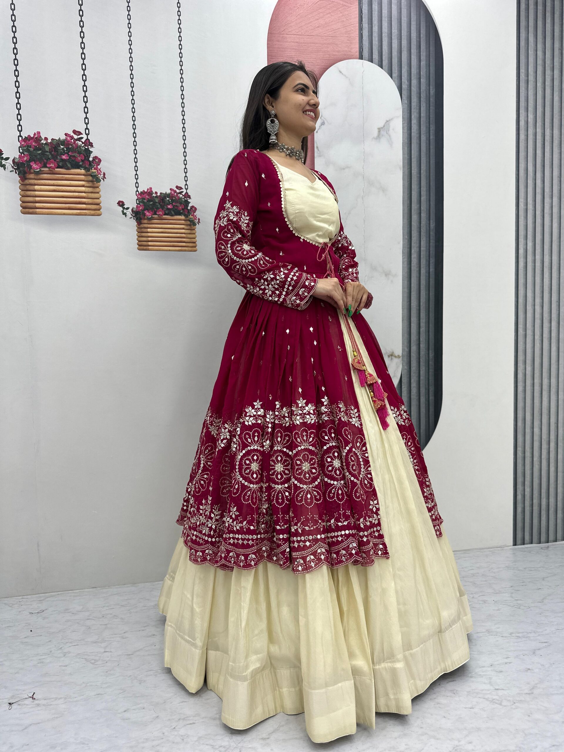 Maroon Simar Cosmos Sequence Work Lehenga Choli - Image 6