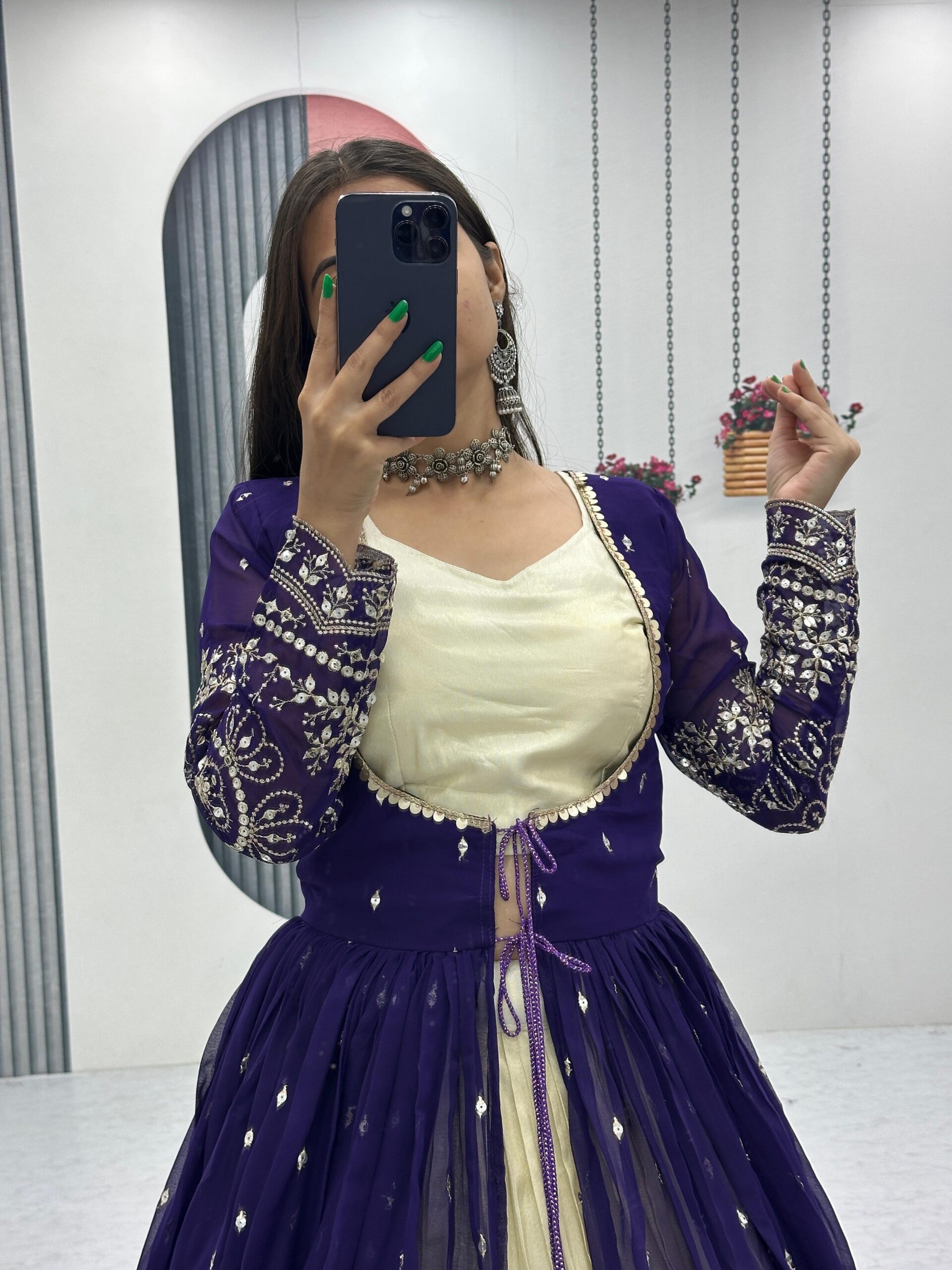 Purple Simar Cosmos Sequence Work Lehenga Choli - Image 3