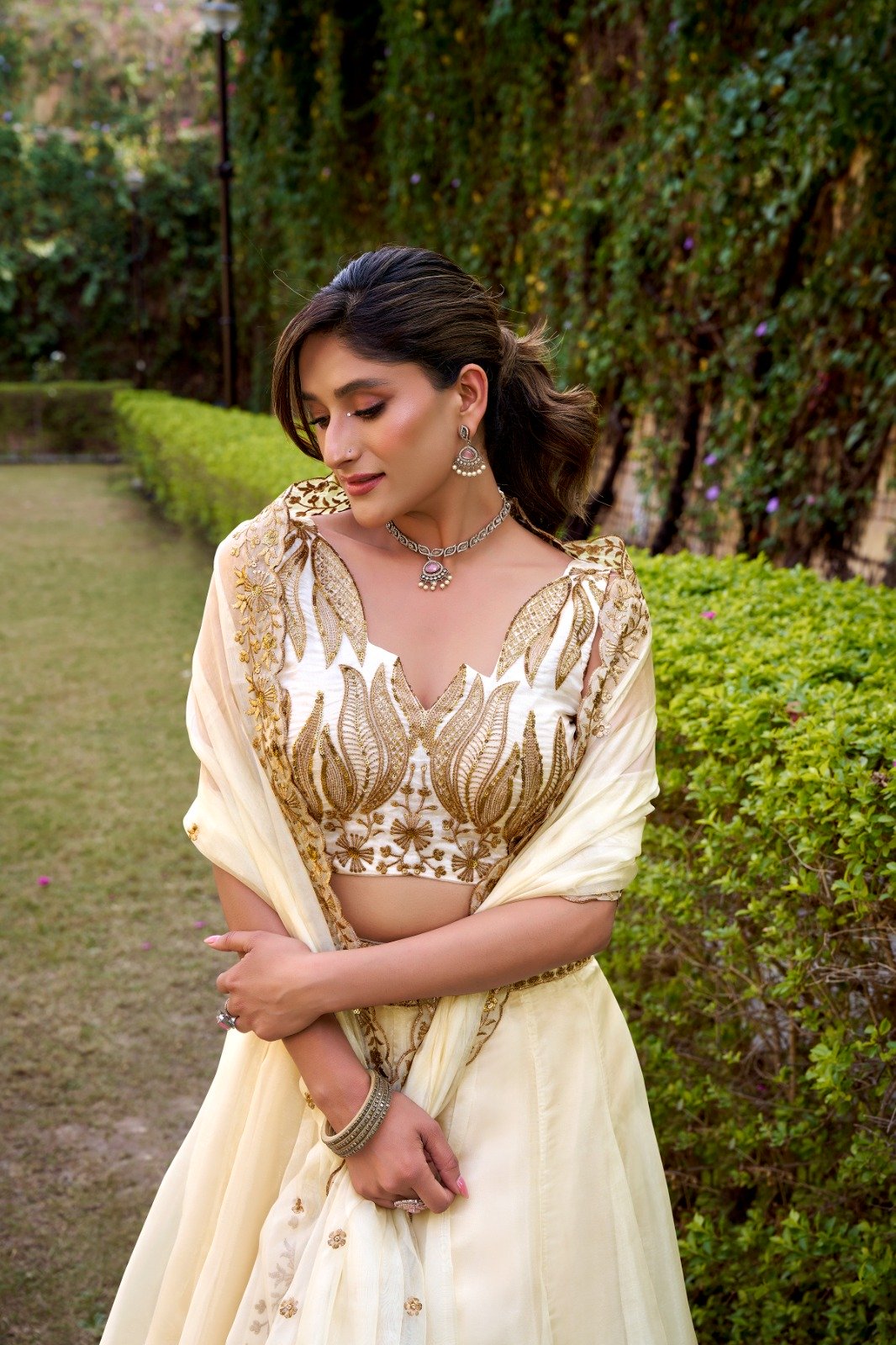 White Chanda Silk Sequins Work Lehenga Choli - Image 2