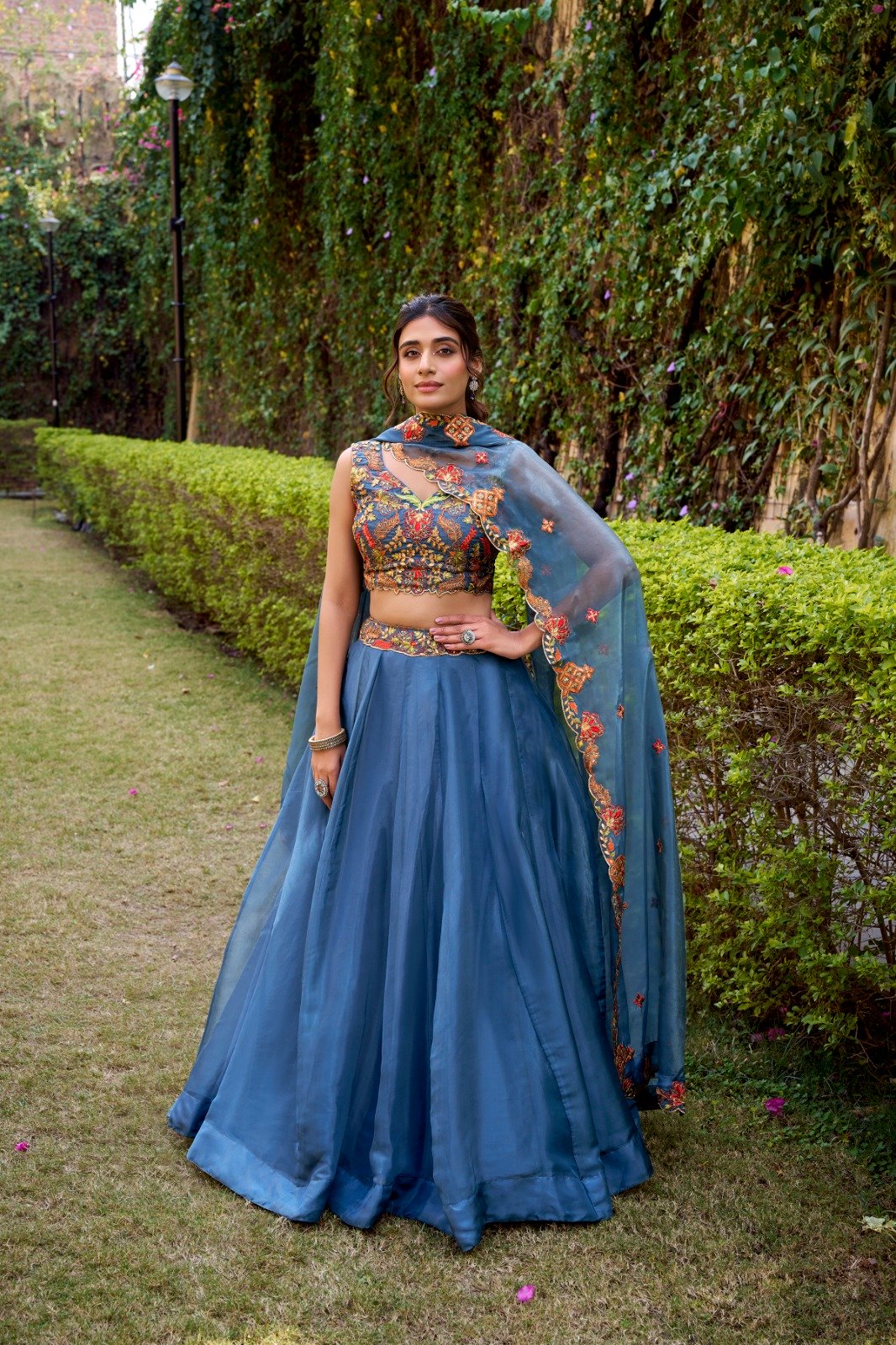 Teal Chanda Silk Sequins Work Lehenga Choli