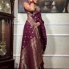 Wine Soft Lichi Silk Border Jacquard Work Saree