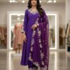 Purple Roman Silk Embroidery Work Salwar Suit