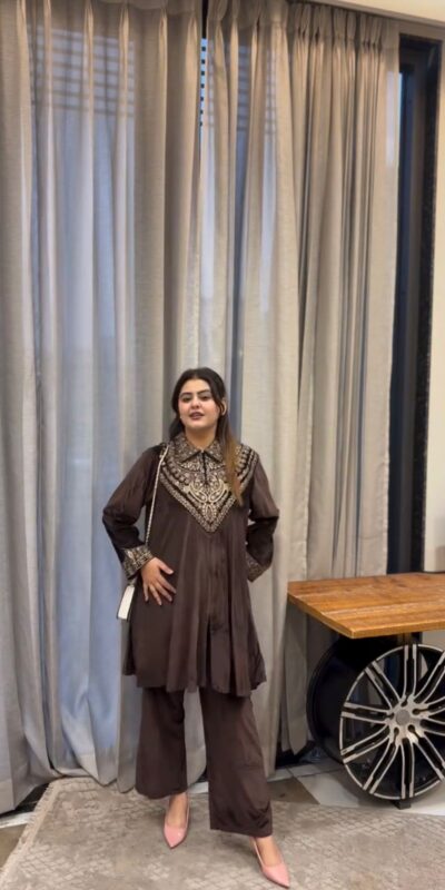 Brown Velvet Sequence Work Salwar Suit