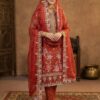 Rust Crunchy Silk Embroidery Lace Work Salwar Suit