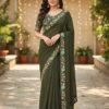 Mahendi Star Georgette Lace Embroidery Work Saree