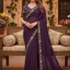 Wine Star Georgette Lace Embroidery Work Saree