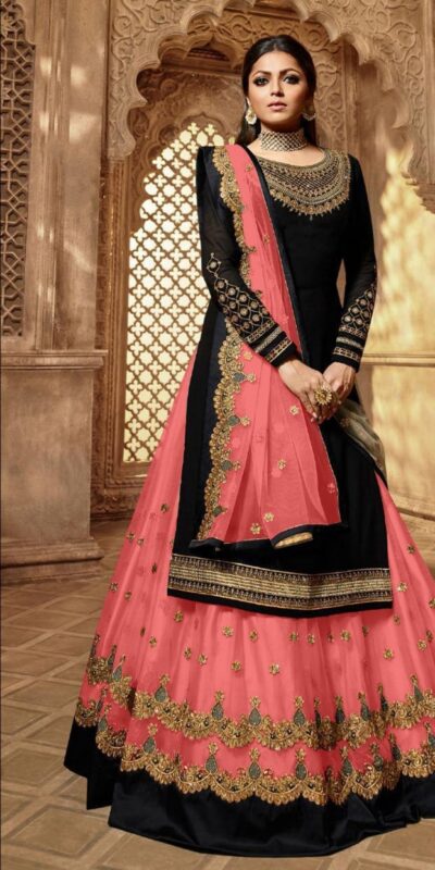 Peach Satin Georgette Stone Work Salwar Suit