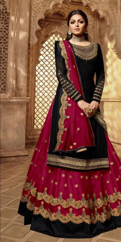 Rani Pink Satin Georgette Stone Work Salwar Suit