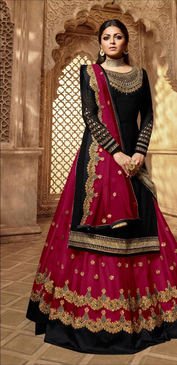 Rani Pink Satin Georgette Stone Work Salwar Suit