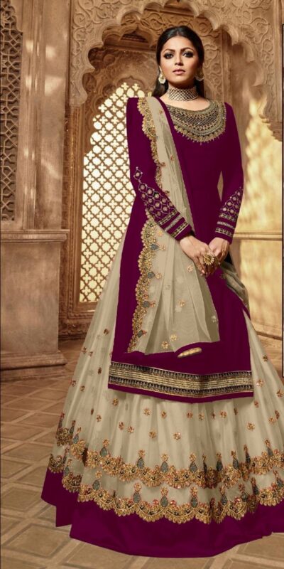 Off White Satin Georgette Stone Work Salwar Suit