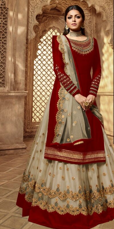 Grey Satin Georgette Stone Work Salwar Suit