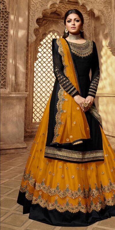 Yellow Satin Georgette Stone Work Salwar Suit
