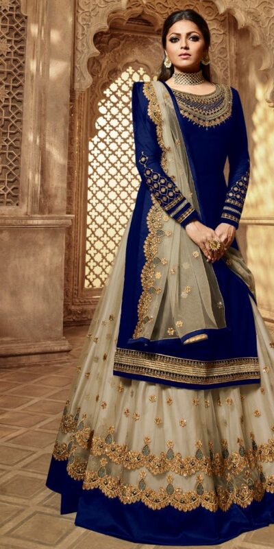 Navy Blue Satin Georgette Stone Work Salwar Suit