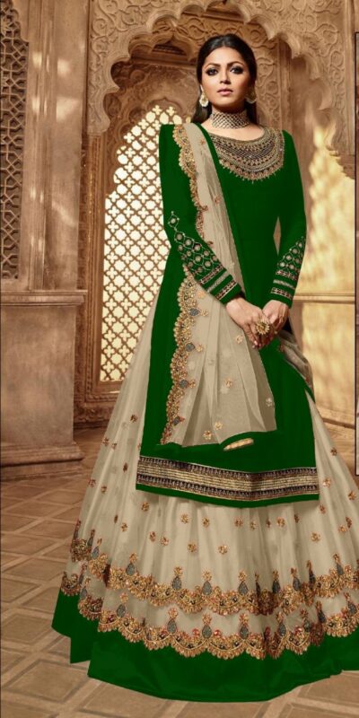 Green Satin Georgette Stone Work Salwar Suit