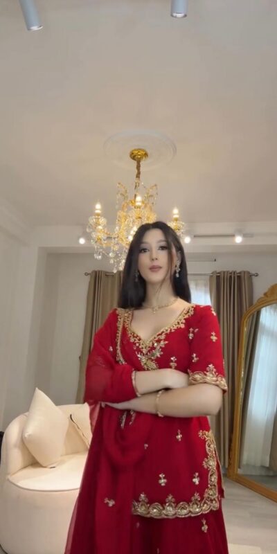 Red Faux Georgette Thread Sequence Work Salwar Suit