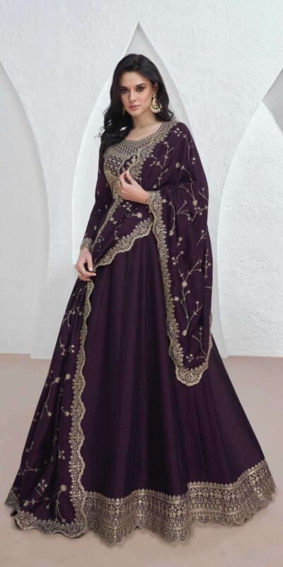 Wine Vichitra Embroidery Lace Work Salwar Suit