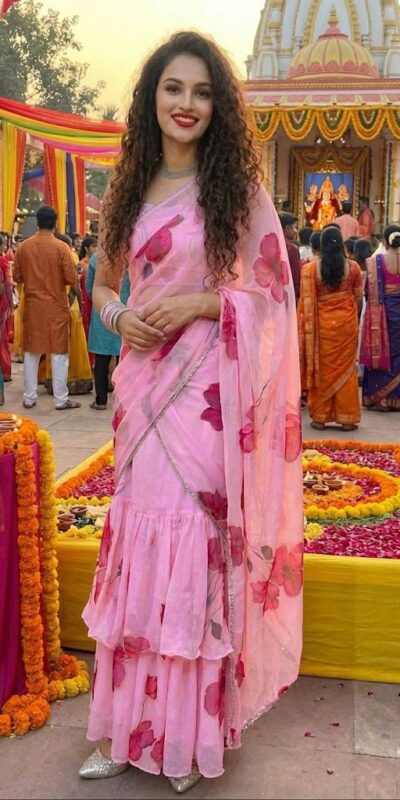 Baby Pink Premium Faux Georgette Saree BD 1805 Baby Pink with Digital Print. Now at just ₹2049. Delivery 4-6 Working Days. Shop now. | Designer Sarees, Embroidered Sarees, Sarees, Bollywood Sarees, Creative Sarees, Ethnic Saree, Modern Digital sarees, Party Wear Sarees