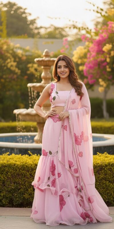 Baby Pink Premium Faux Georgette Saree BD 1805 Baby Pink with Digital Print. Now at just ₹2049. Delivery 4-6 Working Days. Shop now. | Designer Sarees, Embroidered Sarees, Sarees, Bollywood Sarees, Creative Sarees, Ethnic Saree, Modern Digital sarees, Party Wear Sarees