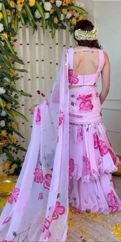 Baby Pink Premium Faux Georgette Saree BD 1805 Baby Pink with Digital Print. Now at just ₹2049. Delivery 4-6 Working Days. Shop now. | Designer Sarees, Embroidered Sarees, Sarees, Bollywood Sarees, Creative Sarees, Ethnic Saree, Modern Digital sarees, Party Wear Sarees