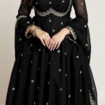 Black Georgette Embroidery Work Gown