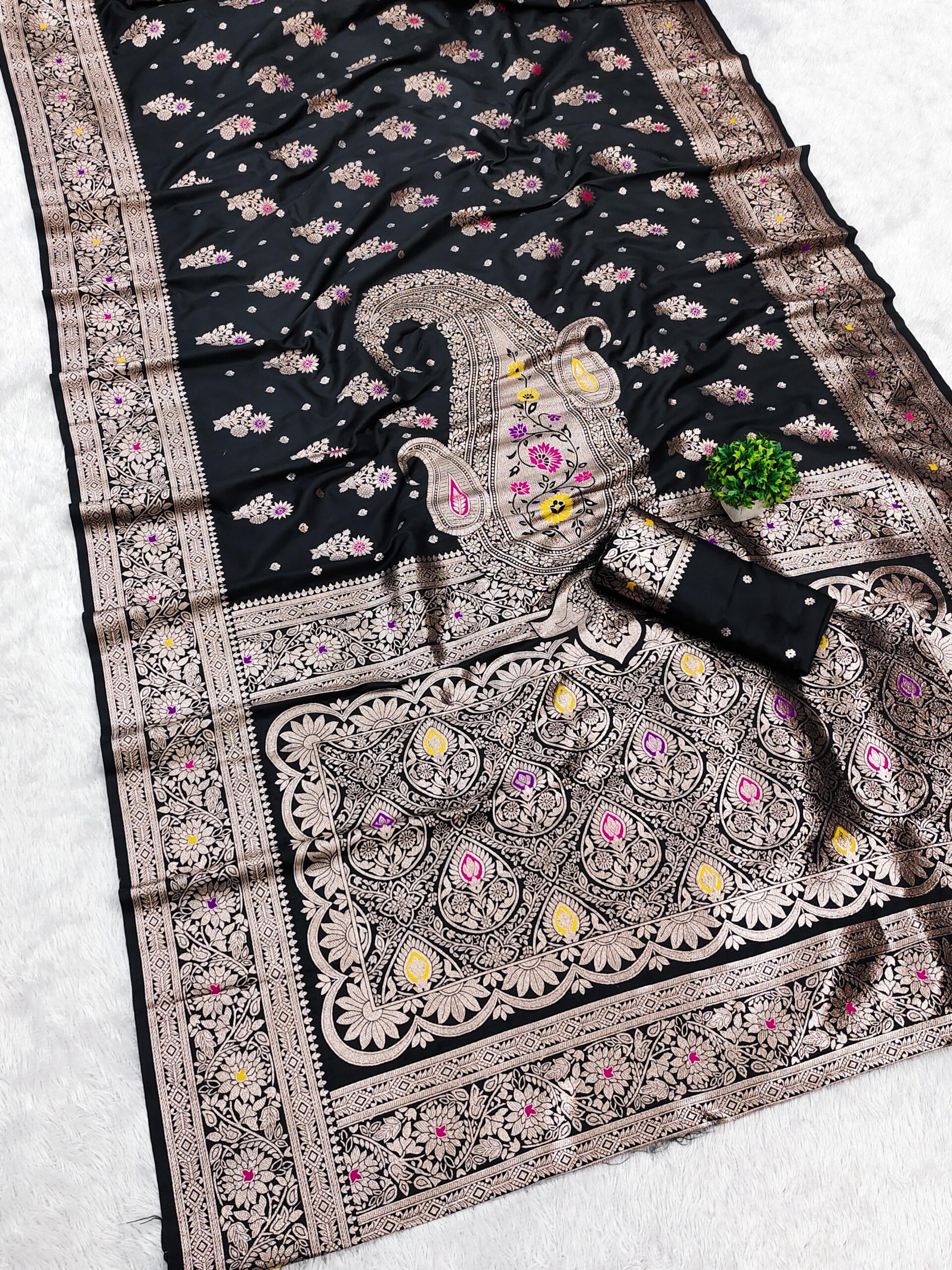 Black Soft Banarasi Silk Lace Zari Work Saree