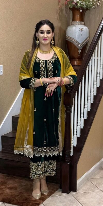 Black Velvet Embroidery Moti Lace Work Salwar Suit