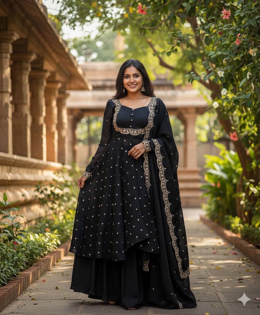 Black Vichitra Silk Zari Embroidery Work Salwar Suit