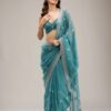Blue Crunchy Ciffon Embroidery Zari Work Saree