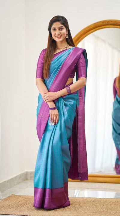 Blue Lichi Silk Jacquard Work Saree